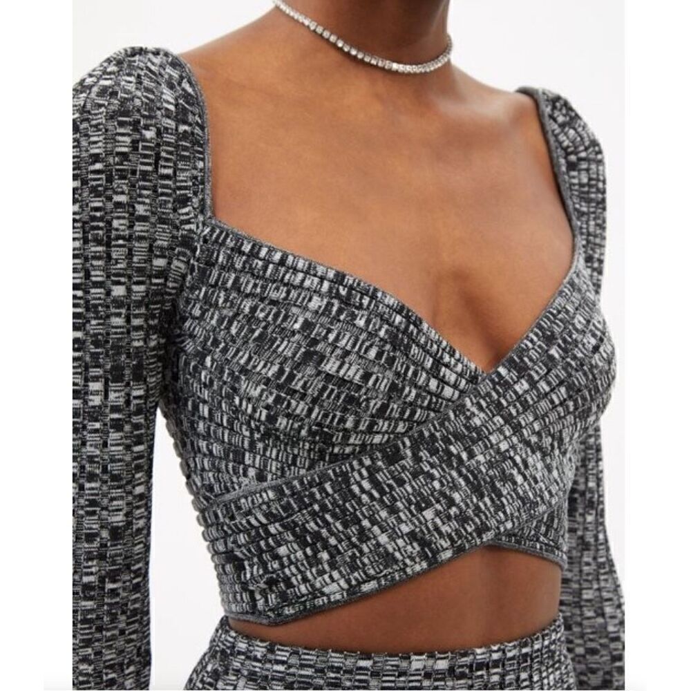 Self-Portrait Crossover-front Ribbed-knit Cropped Top NWOT Size Medium